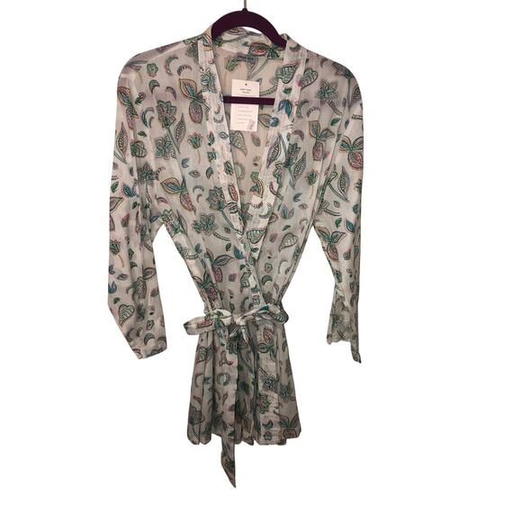 Germain Des Pres Kimono One Size Floral Cotton Short Robe India Blue New Tags - Picture 4 of 10